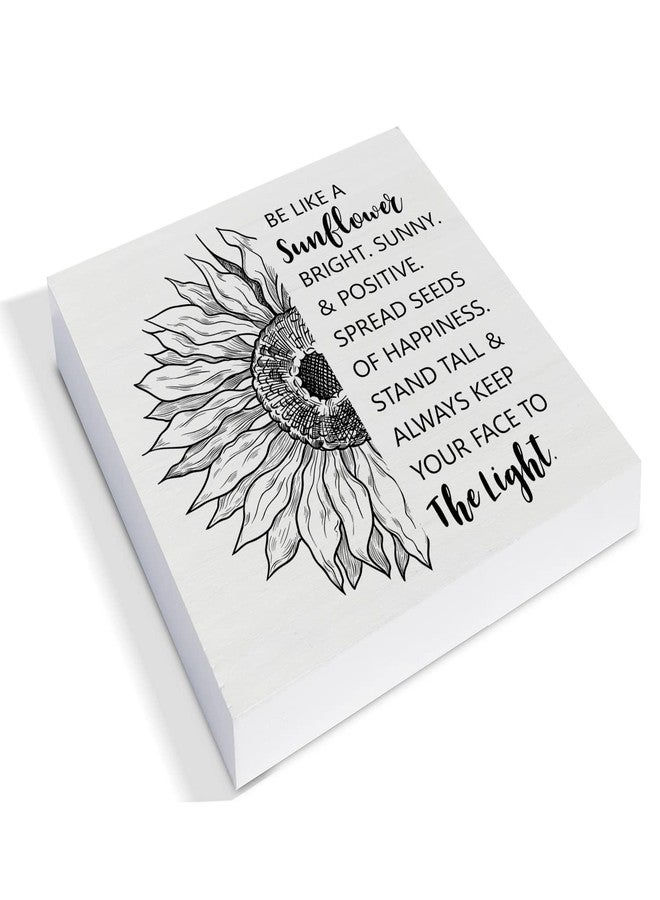 YIDOU Country Sunflower Wood Box Sign Decor Desk Sign Be Like a Sunflower Bright Quote Wooden Box Block Sign Rustic Home Office Shelf Wall Decoration - Image 2